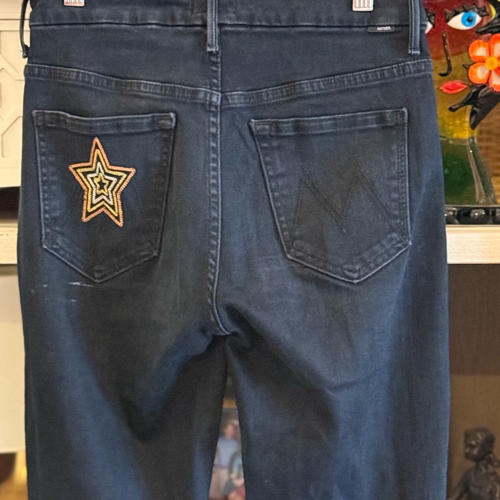 MOTHER jeans black size 26 high waisted looker blackbird star back pocket - Picture 7 of 7